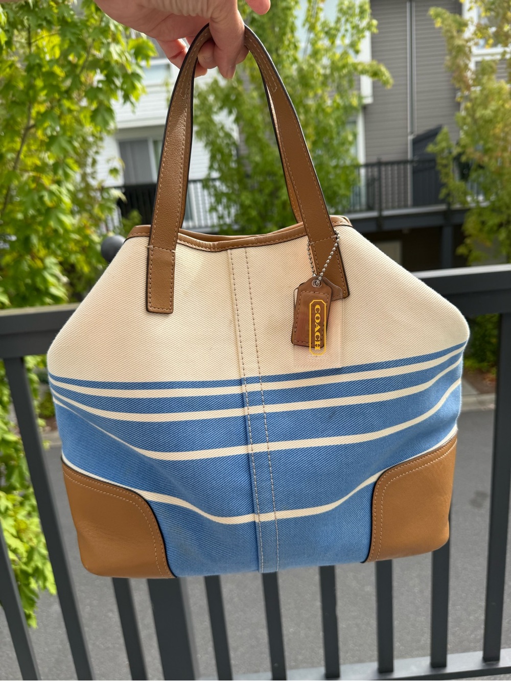 Coach Cotton Denim Leather Tote